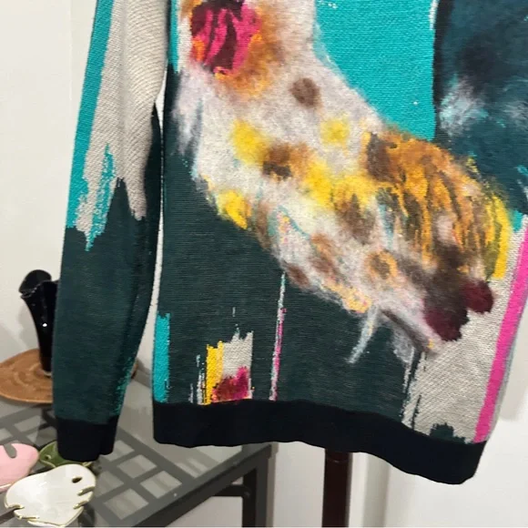 Anthropologie Womens XS Sweater Rooster Artwork Lauren C Walcott Wool Blend - Picture 5 of 16